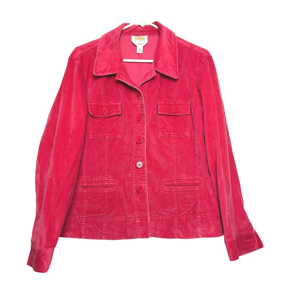 Talbots Jacket Womens 16P Pink velvet Stretch Button Up Classic summer mature